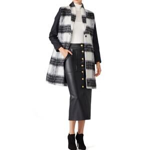 SAYLOR Brushed Wool Long Coat Buffalo Check Black White M